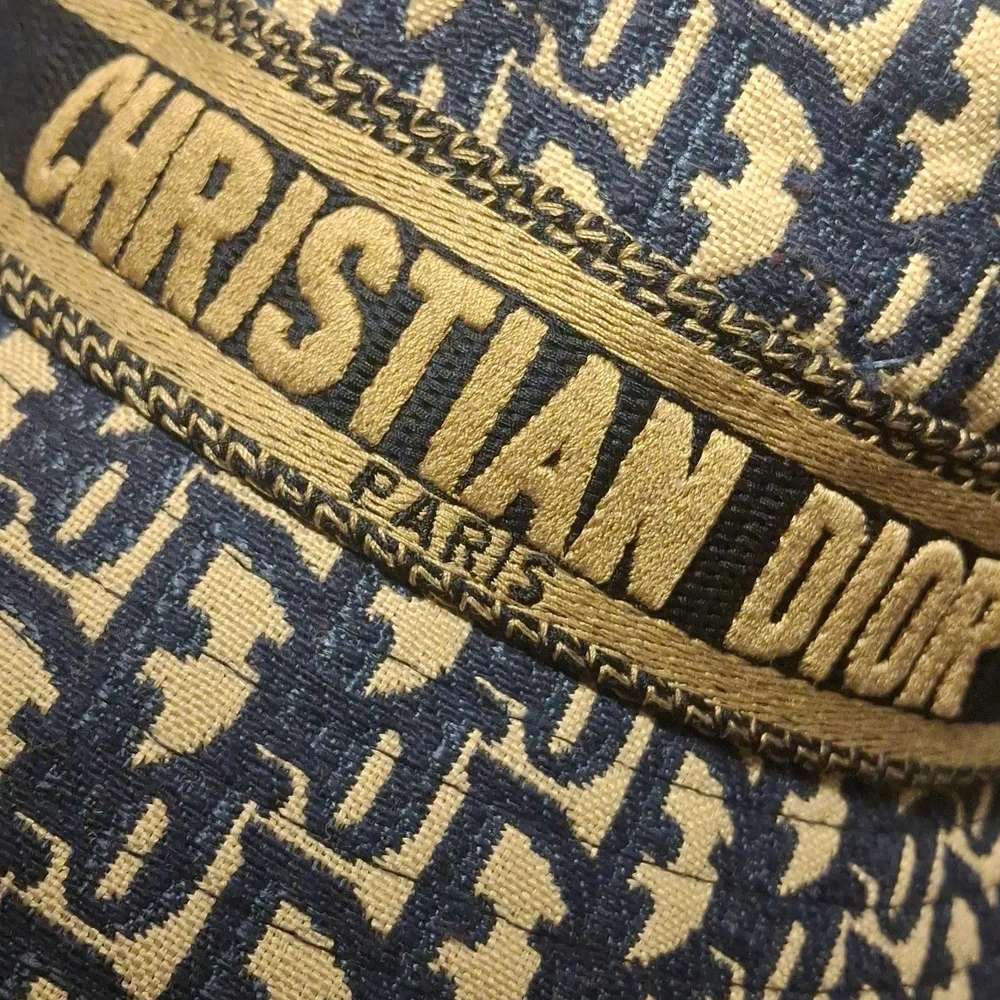 Dior Bucket Hat in Navy Blue and Cream with Branded Band - Picture 2 of 7